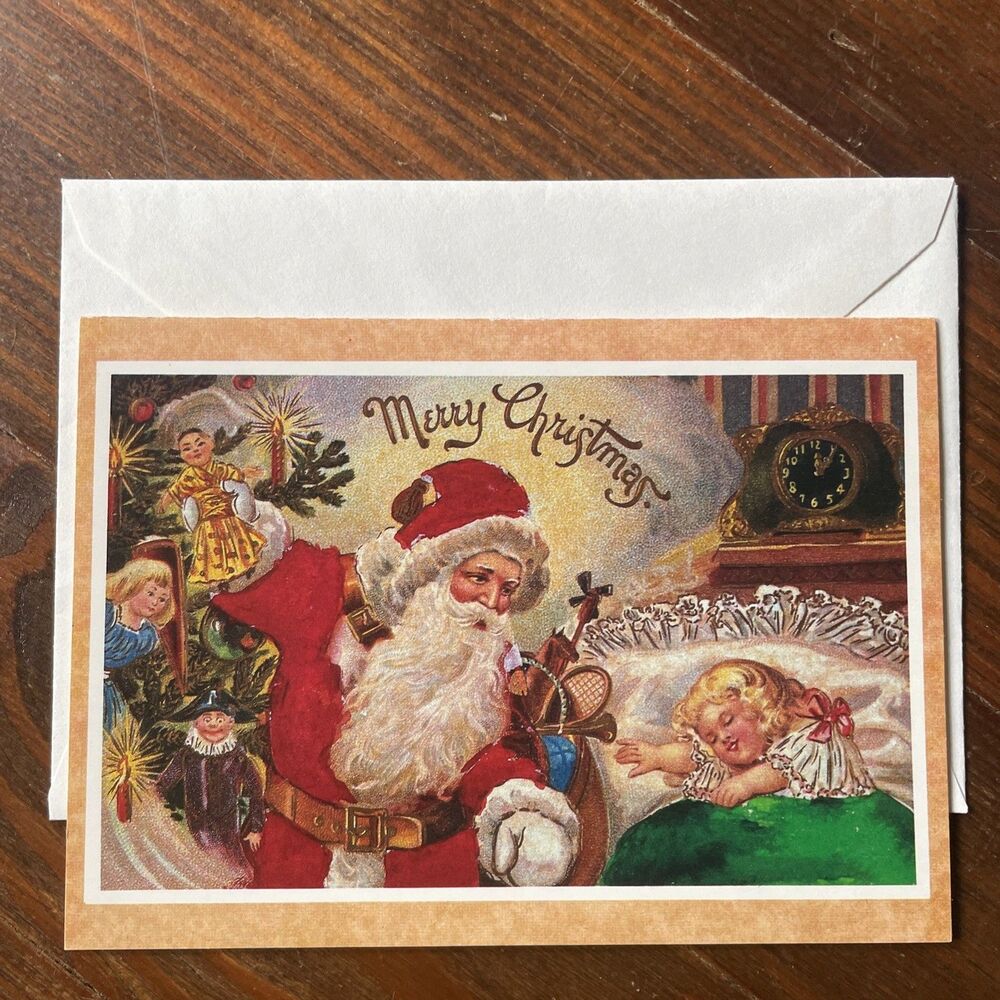 Vtg 1950s Christmas Santa Toys Dreaming Card 5.75 x 4 Christmas Originals USA